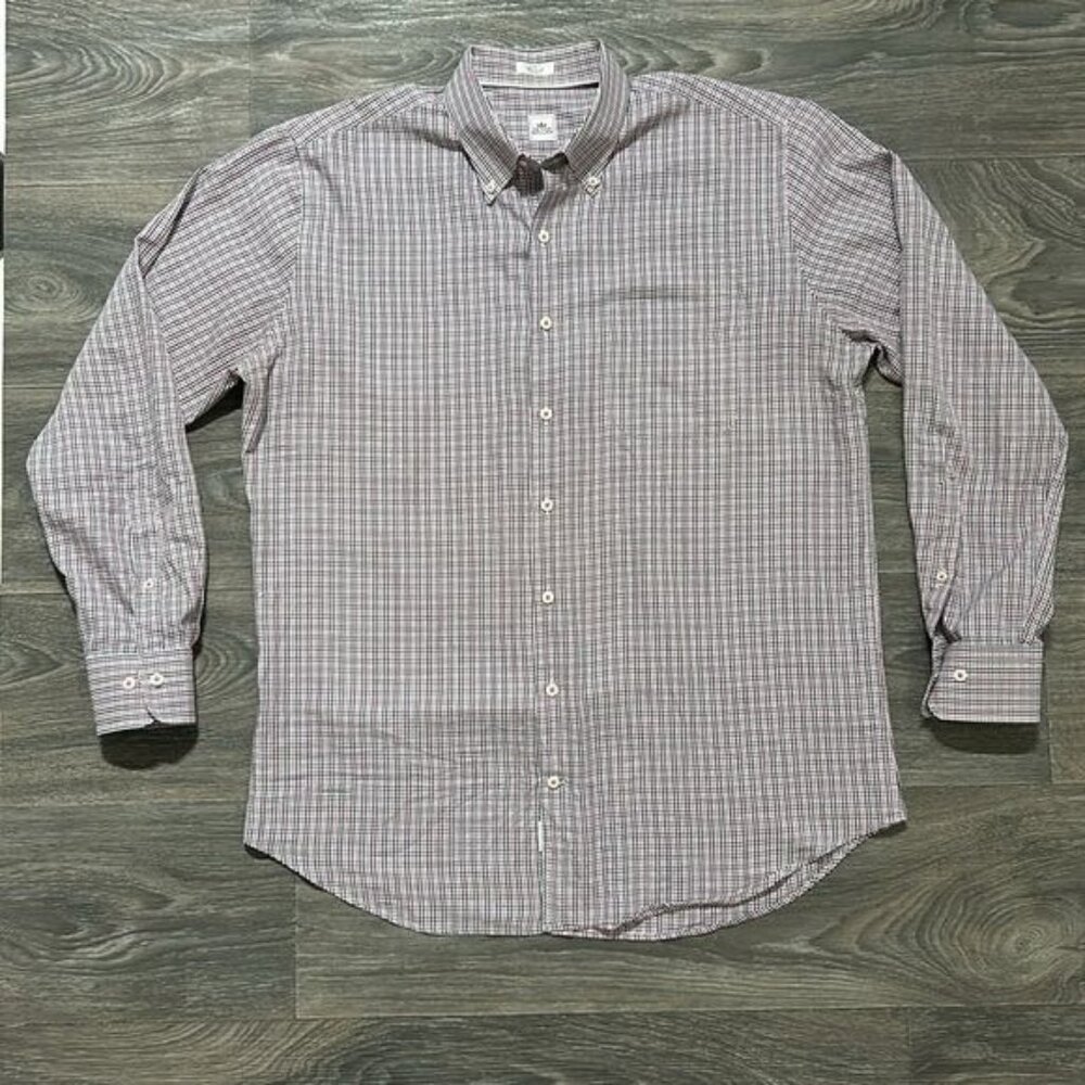 Peter Millar Large Cotton Check Button Up Long Sleeve Collared Plaid Work Preppy